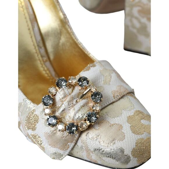 Dolce & Gabbana Gold Jacquard Crystals Heels Pumps Women's Shoes - Picture 6 of 6
